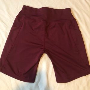 Maroon Biker Shorts with Pockets
